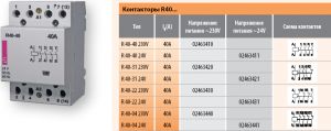 Контактор R 40-22 230V AC 40A AC1 модульный четыре контакта 2 замкнутых 2 разомкнутых купить Киев цена 2НО + 2НЗ 220в